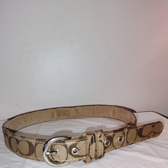 Coach Accessories - Coach Beige Signature Canvas Belt with Silver Buckle
